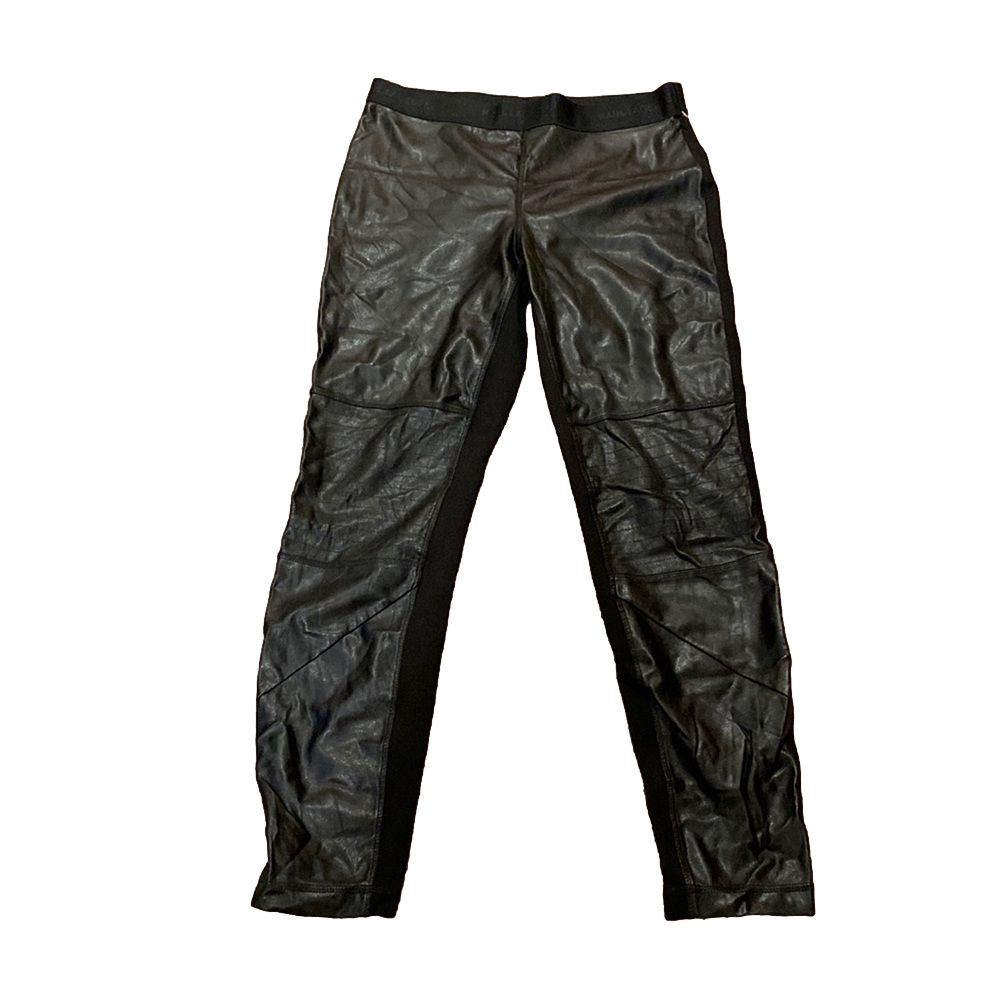 Karl Lagerfeld Black Faux Leather Leggings SIZE S Moto Panel Skinny Sleek Chic